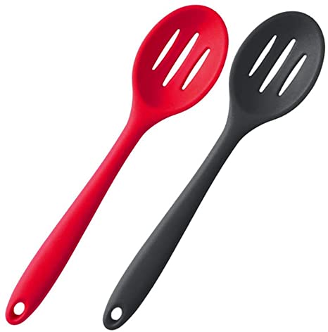 Silicone Slotted Serving Spoon Set 2, BPA Free 500F Heat Resistant, Rubber Non-Stick Slotted Spoons,Hygienic One Piece Design Kitchen Utensil for Draining & Serving