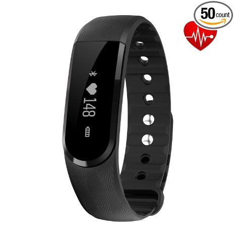 Fitness Tracker & Heart Rate Monitor, TINCINT ID101 Smart Bracelet Bluetooth 4.0 Pedometer Fitness Activity Monitors Music Control Watches Tracking Sleep Calorie Wristband for Android IOS Phones