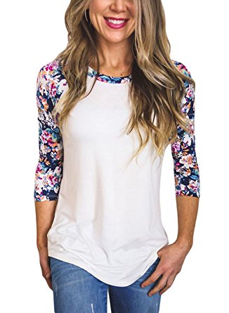 FARYSAYS Women's Casual 3 4 Sleeve Floral Print Crew Neck Blouses Tops and Shirts (S-XXL)