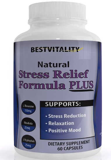 Bestvitality Premim Natural Homeopathic Stress Panic and Anti Anxiety Relief Supplement L-theanine - 150mg Supports Mental Clarity 60 Vegetarian Capsules - Made in USA