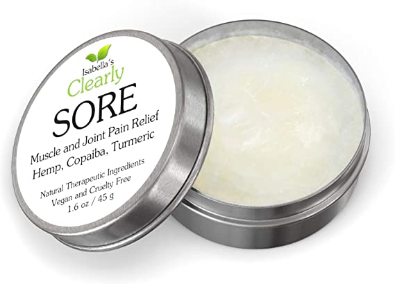 Clearly SORE, Ointment to Help Relieve Sore Muscles, Joint Pain, Back and Neck Pain. Anti Inflammatory Fast Acting Herbal Balm Rub with Hemp, Copaiba, Turmeric, Black Pepper, Ginger. 45g