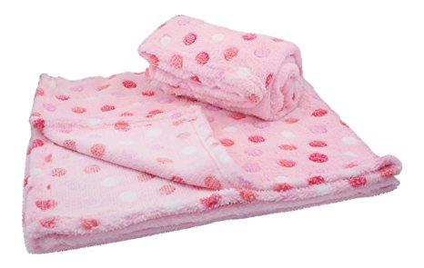 30x30 Inch Plush Fleece Girls Baby Blanket - Polka Dot Blankets by bogo Brands (Set of 2 - Pink)
