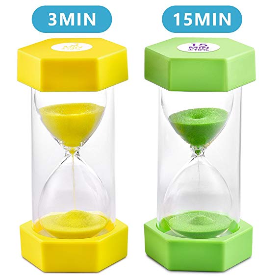 Sand Timer VAGREEZ Hourglass Sand Timer 3 Minutes 15 Minutes Timer Clock Toothbrush Timer for Kids Games Classroom Home Office Kitchen Use (Pack of 2)