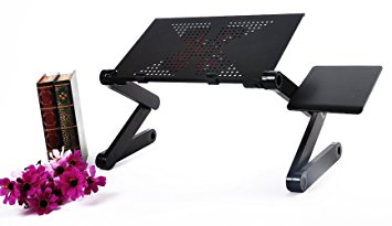 Fasmov Adjustable Vented Laptop Table Laptop Computer Desk Book Stand Aluminum Laptop Desk Bed Tray with Mouse Pad (Black)