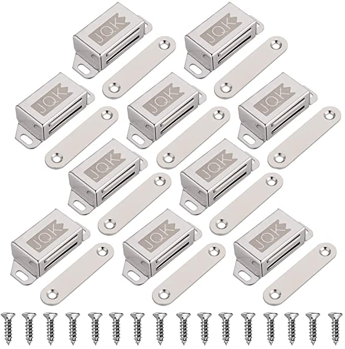 JQK Magnetic Catch, Stainless Steel Closet Cabinet Door Catches 10 Pack with Strong Magnet, 1.2mm Thickness Furniture Catch, CC101-P10