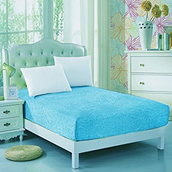 CC&DD-Fitted sheet,Velvety Brushed Microfiber,Twin-XL/Twin/Full/Queen/King (King, Turquoise-Paisley Embossed)