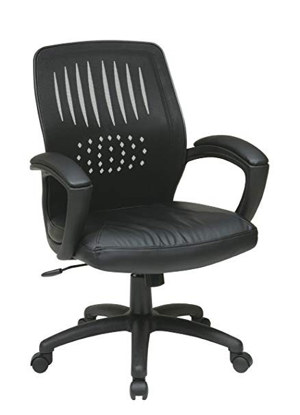 Office Star Screen Back Over Designer Contour Shell Managers Chair with Eco Leather Seat and Eco Leather Padded Arms, Black