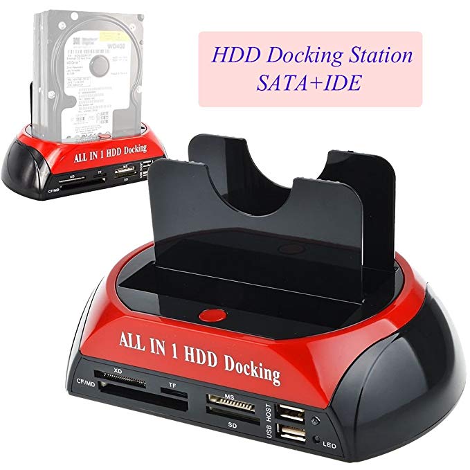 WANLONGXIN WLX-875-J All in 1 2.5"3.5" Dual Slots USB2.0 SATA IDE HDD Docking Station Card Reader (No Support the WD IED Hard Drive)