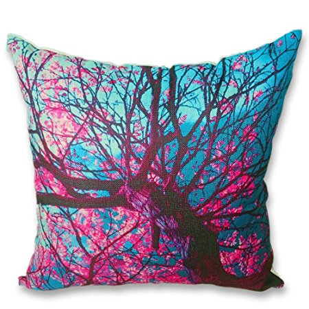 Wonder4 Sofa Pillow Case, Tree Decorative Pillow Cover 18 x 18" cotton linen fabric (D)