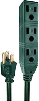 10 Ft Extension Cord with 3 Electrical Power Outlets - 16/3 SJTW Durable Green Cable - Great for Powering Christmas Decorations