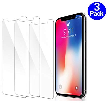 IPhone X Screen Protector, OLINKIT Anti-Scratch High Definition Bubble Free Anti-fingerprint Tempered Glass Screen Protector for iPhoneX [Clear,3-Pack]