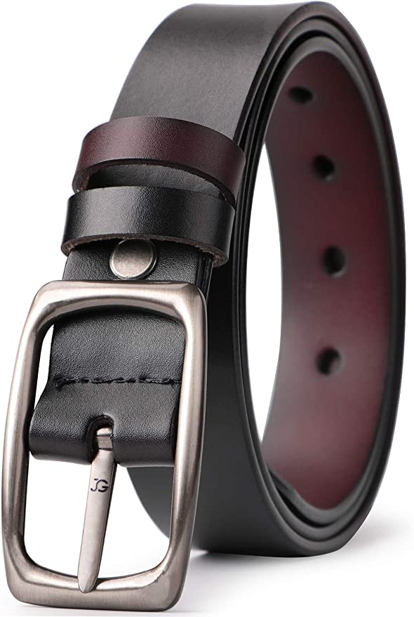 Women Leather Reversible Belt for Jeans Dress Pants Casual Ladies Belt for Girls with Solid Buckle By JASGOOD