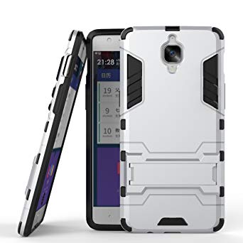 Gps Case Cover [ Armor Series] Hard Slim Hybrid Kickstand Phone Cover Case for for OnePlus 3T / OnePlus 3 / One Plus 3 (Silver)