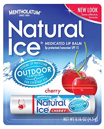 Mentholatum Natural Ice Lip Protectant SPF 15, Cherry Flavor, 0.16-Ounce Tubes (Pack of 12)