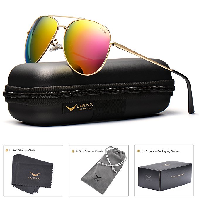 LUENX Aviator Sunglasses Mens Polarized with Case - UV 400 Protection 60mm