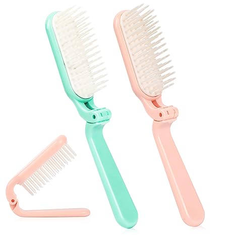 2 Pcs Folding Hair Brush,Travel Hair Brush Portable Folding Hair Combs Compact Hair Brush Anti-Static Hair Comb Mini Hair Brush Styling Hair Combs for All Hair Types