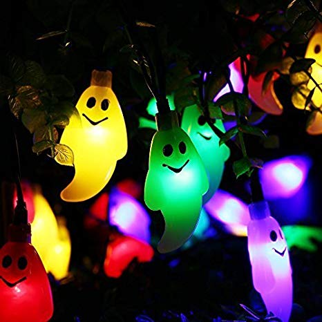 Qedertek Solar Halloween String Lights, 19.8ft 30 LED Halloween Outdoor String Lights, Waterproof Decorative LED Lighting for Home, Garden, Yard, Patio, Halloween Decorations