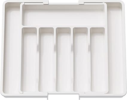 Lifewit Silverware Organizer, Expandable Utensil Tray for Drawer, Adjustable Flatware and Cutlery Holder, Compact Plastic Drawerstore Holding Spoons Forks Knives, Large, White