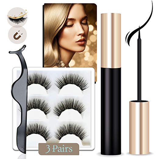 Magnetic Eyeliner and Lashes Kit, Magnetic Eyeliner for Magnetic Lashes Set, With Reusable Lashes [3 Pairs]