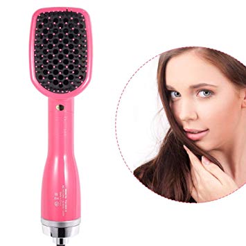 Brush Straightener, Blow Dry Brush 2 in 1 Hair Dryer & Styler Negative Ion Hot Cool Air Paddle Brush Adjustable Temperature Hair Blower for or All Hair Types to Create Healthy & Shiny Hair (Pink)