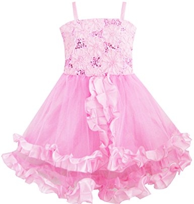 Sunny Fashion Girls' Dress Tank Embroidered Pink Flower Trimmed Wedding