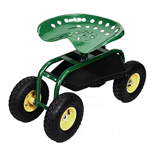 Green/red Garden Cart Rolling Work Seat with Heavy Duty Tool Tray Gardening Planting (green)