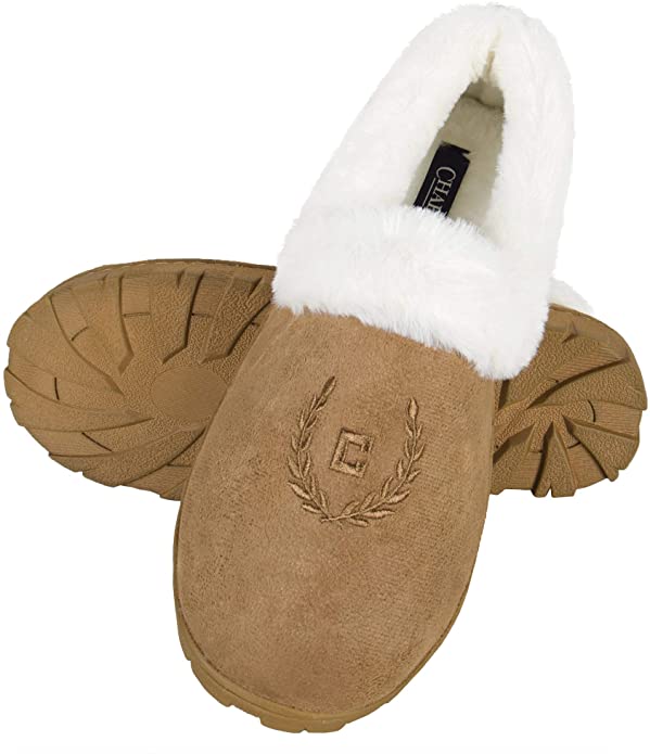 Chaps Women's House Slipper Moccasin Warm Fuzzy Memory Foam Micro Suede Indoor Outdoor Comfort