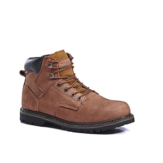 KINGSHOW Men's 1406 Premium Full-Grain Leather Plain Rubber Sole Soft Toe Work Boots