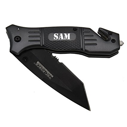 Engraved Custom Personalized Rescue Tactical Folding Pocket Knife - Groomsmen Gifts - Gunmetal