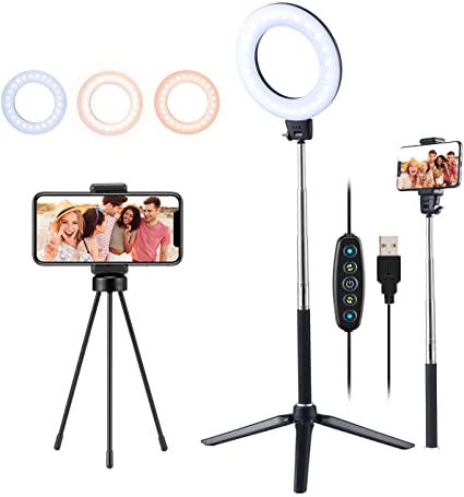 VicTsing Ring Light luce TikTok 6.3" Luce ad Anello Dimmerabile, Selfie Stick e Treppiede di Desktop&Stand, 5 Modalità e 5 Livelli di Luminosità, Telecomando, Fotografia, Makeup, iPhone