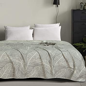 NTBAY Multilayer Muslin Natural Cotton Twin Bed Blanket, 68 x 92 Inches, Light Grey Leaf