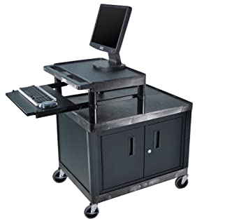 LUXOR OHT42PSC-B Mobile Presentation Cart with Cabinet and Pullout Keyboard Tray, Black