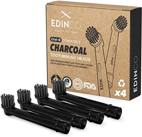 Edinco Activated Charcoal Toothbrush Heads Compatible with Braun Oral B, Black
