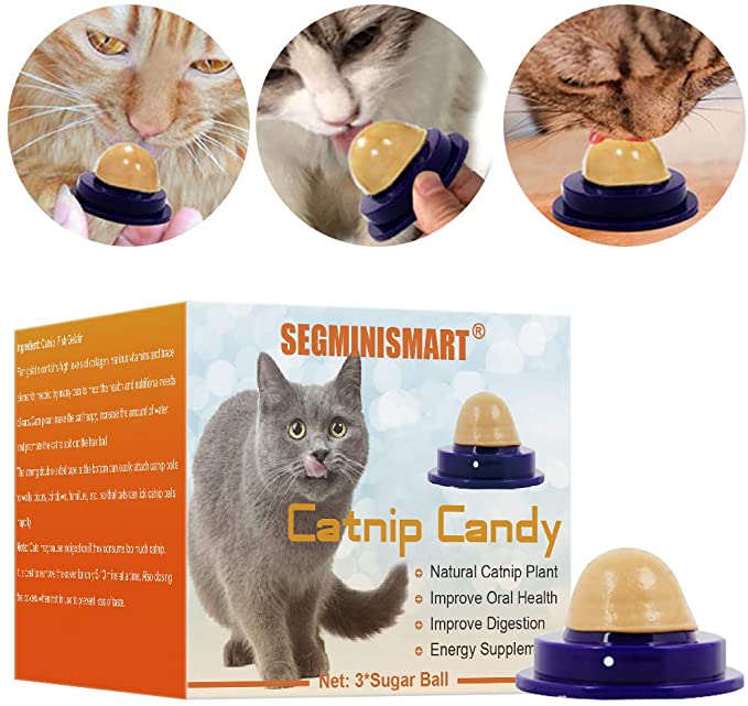 SEGMINISMART Cat Snacks Candy,Catnip Candy,Cat Treats Sugar Ball,Catnip Treats for Cats Rotatable,Cat Licking Sweet Ball Fish Gelatin Treats Lickable Candy