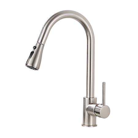 FLG Modern Single Handle Pull Down Kitchen Sink Faucet with Pause Function Sprayer Brushed Nickel