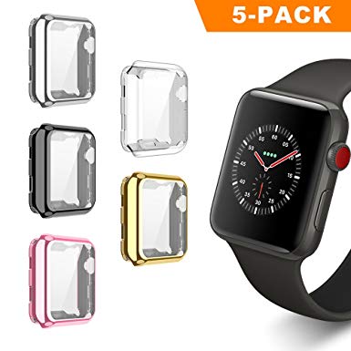 5 Pack Screen Protector Compatible with Apple Watch Series 4, UBOLE Plated TPU All-Around Full Front Protective Case Clear Ultra-Thin Cover for Apple Watch Series 4 Smartwatch