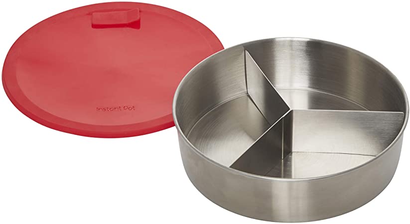 Instant Pot 5252078 Official Round Cook/Bake Pan with Lid & Removable Divider, 7-inch, Red