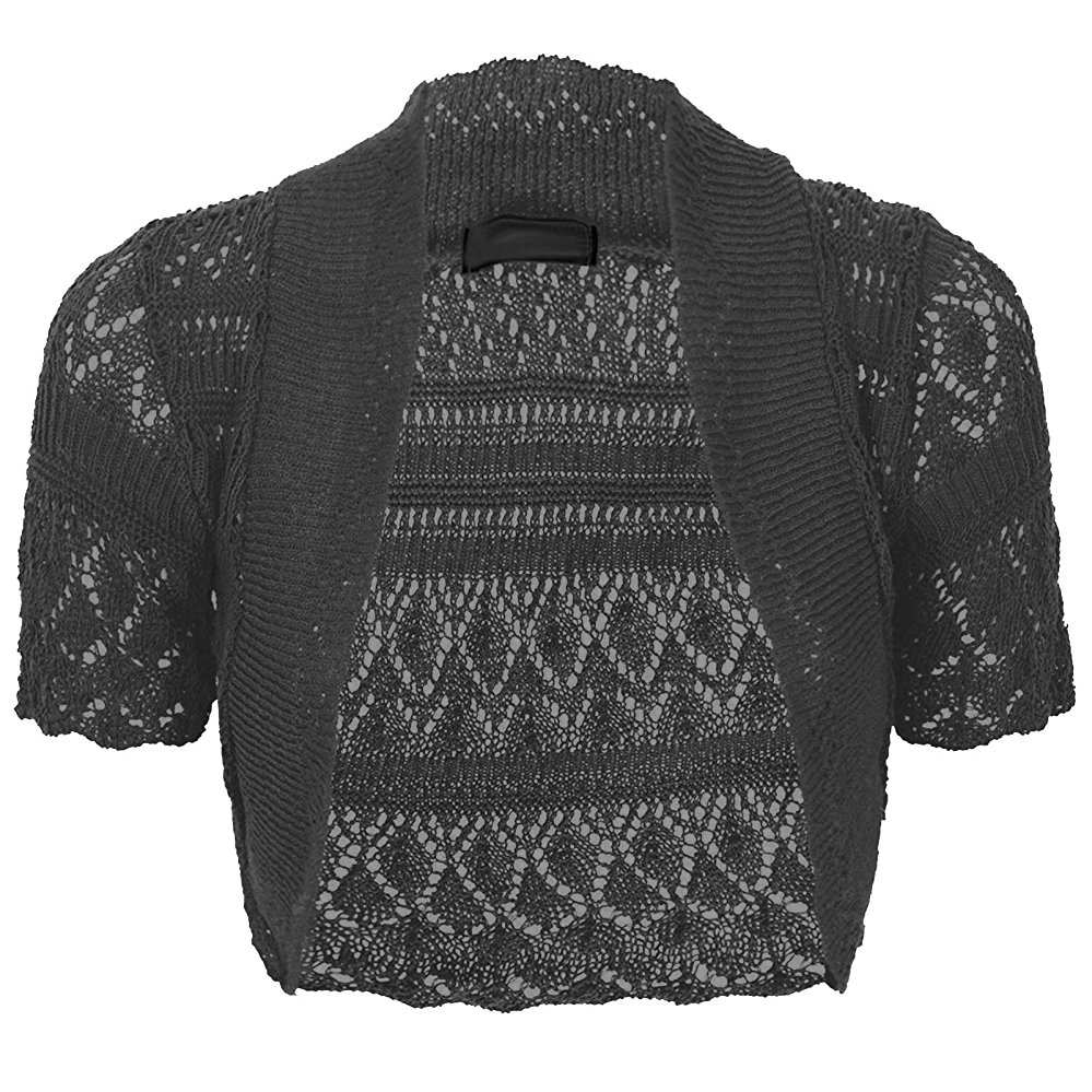 Thever Women Short Sleeve Knitted Crochet Shrug Bolero Cardigan Ladies Crop Top