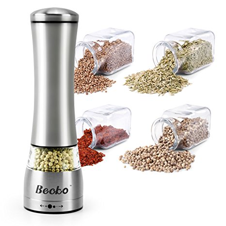Becko Manual Salt or Pepper Mills / Stainless Steel Spice Grinder With Clear Acrylic Construction For Course To Fine Grind (Only One Item In package, Not a Pair)