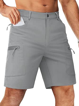 TACVASEN Men's Hiking Cargo Shorts 10" with Zipper Pockets Men's Tactical Shorts Stretch Waist Casual Shorts Golf Outdoor