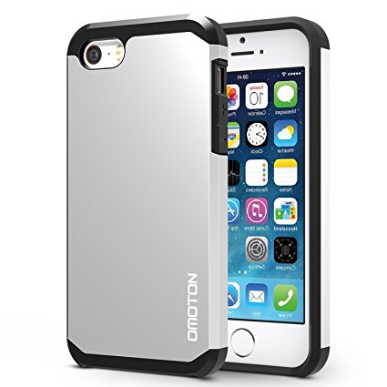 OMOTON iPhone SE / 5S / 5 Case - Dual-Layer [Soft TPU Interior] [Durable PC Exterior] Tough Armor Case For Apple iPhone SE / 5S / 5, Silver