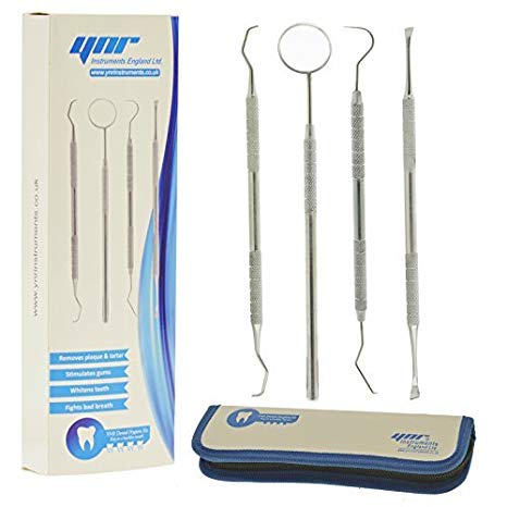 YNR® Dental Hygiene Kit Deep Teeth Cleaning Tools with Dental Mirror Dental Probe Sickle Dental Scaler Oral Care Teeth Whitening & Cleaning Set with Tartar Calculus Plaque Remover for Home Use (4 Pcs Kit)