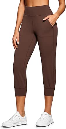 CRZ YOGA Womens Butterluxe High Waist Cropped Joggers 23" - Lounge Workout Leggings Yoga Capris Pants Pockets Buttery Soft