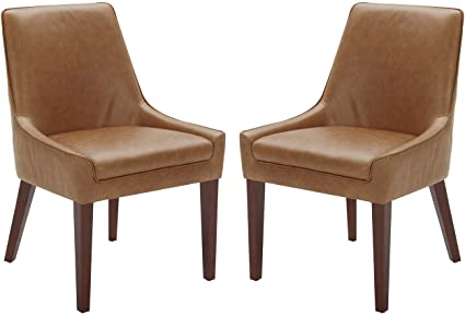 Amazon Brand – Rivet Contemporary Welt-Trimmed Dining Chair, 35"H, Cognac, Set of 2