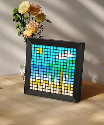 Divoom Pixoo LED Pixel Art Frame - Smart Digital Display for Wall Art, Gaming Room Decor, Customizable LED Panels, Cool Clock and Calendar, Perfect for Digital Art