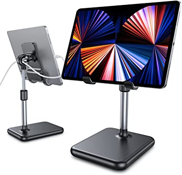 LISEN Tablet Stand Holder, [Never Tip Over] iPad Stand for Desk [Height & Angle Adjustable] iPad Stands and Holders for Desk Compatible with All Tablets & Smartphones