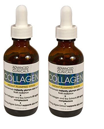 Advanced Clinicals Collagen Instant Plumping Anti-Aging Serum for fine lines and wrinkles. Value pack, two 2oz bottles!