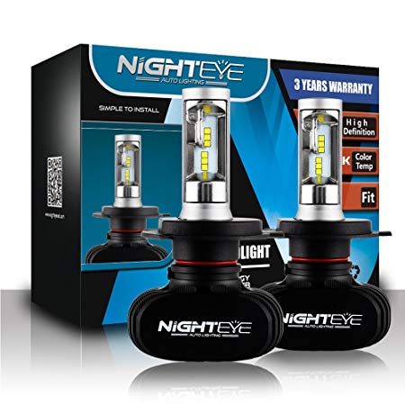 NIGHTEYE-S1 H4/9003/HB2 LED Headlight Bulbs 2Pcs 50W 8000LM 6500K All-in-one Conversion Kit w/ CSP Chips Bulb Hi-Lo Beam Bulbs Super Bright LED Car light