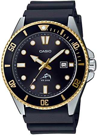 Casio Men's Diver Inspired Stainless Steel Quartz Resin Strap, Black, 25.6 Casual Watch (Model: MDV-106G-1AVCF)