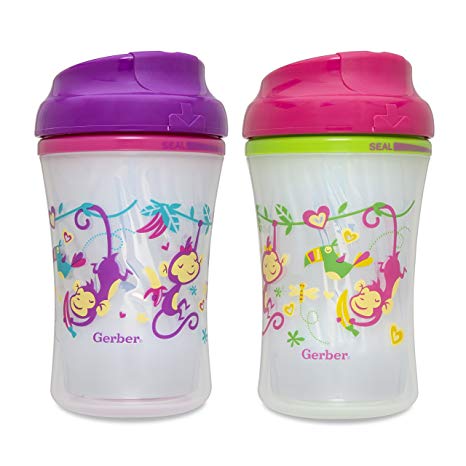 Gerber Graduates Advance Developmental Insulated Cup Like Rim Sippy Cup in Assorted Colors and Patterns, 9-Ounce